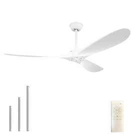 YJFAN 60 Inch Indoor/Outdoor Ceiling Fan with Remote Control,Modern White Ceiling Fan with Reversible Quiet DC Motor,3 ABS Blades for Living Room,Bedroom,Patios,Farmhouse