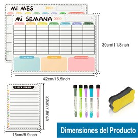 Calendario Magnético para Refrigerador, Planificador Semanal y Mensual, Incluye 5 Bolígrafos Borrables y Goma de Borrar, Ideal para Organización Familiar y Programación Diaria
