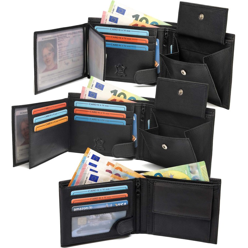 Fa.Volme® #VO11 Men's Genuine Leather Wallet, Landscape Format Black