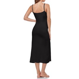 Summienlink Women's Long Full Slip for Under Dresses V Neck Nightgown Sexy Cami Dress (Black, Large)