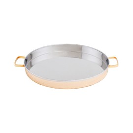Old Dutch International 2-Ply Solid Hammered Round Tray with Brass Handles, 12", Copper/Stainless Steel (2P457H)