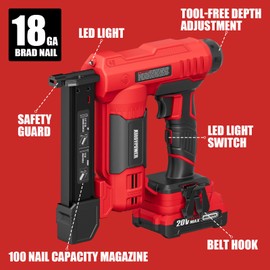 ALLOY POWER 2 in 1 Cordless Brad Nailer with 2.0Ah Battery and Charger,1000pieces Nails and 500pieces Staples Included for Home Improvement & Woodworking