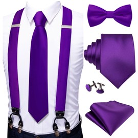 YOHOWA Conjunto de tirantes para hombre, pajarita, corbata, 6 pinzas, tirantes ajustables, pañuelo, gemelos, para boda formal
