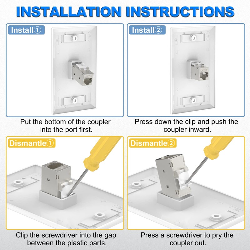 VCELINK CAT6A RJ45 Zinc Alloy Keystone Coupler Shielded, 10-Pack Keystone