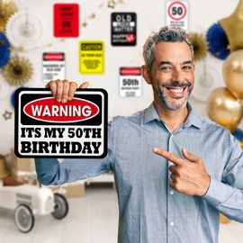 WERNNSAI 50th Birthday Party Decorations - 9PCS Wall Signs Funny Tags for Adults 50 Years Old Party Decor 50 Zone Table Centerpieces Yellow Caution Logos on Door Windows Yard Garden Banner Tea Party Supplies