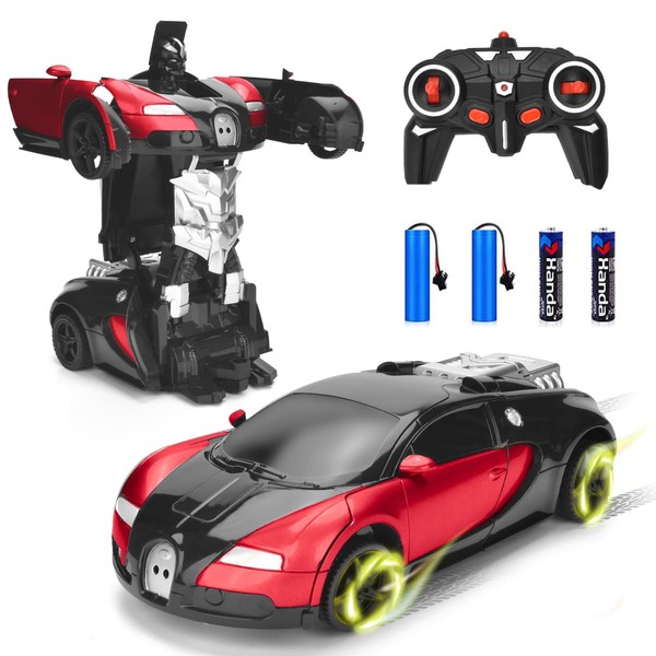 Ursulan Transforming RC Car Remote Control Car with One Key Transformation, 2022 New Upgrade Deformed Robot for Kids Rechargeable Cars for Boys Age 6-10, for Boys and Girls (Red)