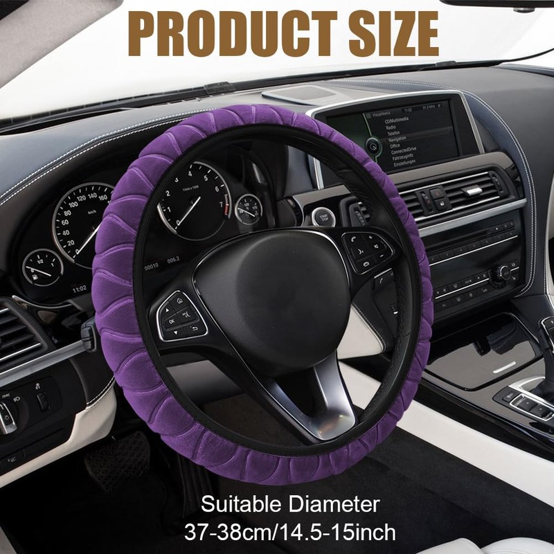 Lecctso Lecctso Fuzzy Steering Wheel Cover, Universal 15'' Steering Wheel