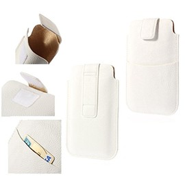 DFV mobile - Leather pouch case pocket sleeve bag with & outer bag & buckle for Kingelon G9000 - White