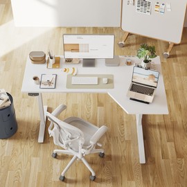 Agilestic Electric Standing Desk, L-Shaped 55 Inches Height Adjustable Desk, Sit and Stand up Desk for Work Office Home, Ergonomic Rising Computer Table for Home Office with Splice Board, White