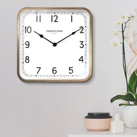 Presentime & Co. 16" Anton Vintage Square Clock, Silent No Ticking, Wall Art and Timepiece for Home Decoration/Wall Décor, Antique Hamilton Gold Color