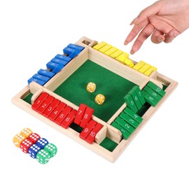 4 Color Shut The Box Game 4 Player,Shut The Box Board Game,Math Board Table Games for Adults,Wooden Table Math Dice Mastermind Games for Home,Party,Pub and Family