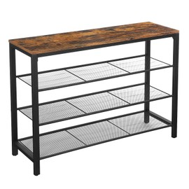 VASAGLE 4 Tier Shoe Rack, Shoe Organizer for Closet, Entryway, 16-20 Pairs of Shoes, Large Shoe Rack Organizer with 3 Metal Mesh Shelves, 11.8 x 39.4 x 28.3 Inches, Rustic Brown and Black ULBS14BX