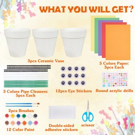 WEBEEDY 3 Sets Ceramic Flower Pot Paint Kit Paint Your Own Butterfly Theme Flower Pot with Cardstock,Twist Stick,Paints, Brushes and Instruction for Adults Beginner DIY Craft Kit for Home Decor