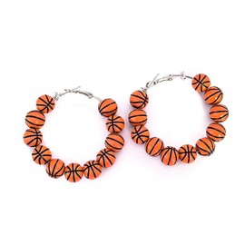 twinkle eye Baseball Earrings Sports Ball Shape Hoop Earrings Basketball Tennis Beaded Earrings for Women Team Sport Lover Jewelry Accessories Gifts-Basketball