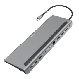 Hama USB C Docking Station 10 Ports (USB Hub 4x USB A, 2x USB-C, 2x HDMI, 1x Displayport DP, 1x LAN/Ethernet, 10-in-1 Hub with PD, 5 Gbit/s, 4K for PC, Notebook, Windows and Mac, 10 Ports) Silver