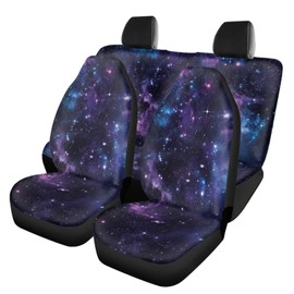 Howilath Purple Starry Sky Print 4 Pieces Car Seat Covers Full Set Front and Back Rear Split Bench Protector Universal Fit for Most Cars Trucks SUV Vans