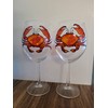 Red Crab Stemmed Hand Painted Wine Glasses Set of 2