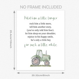 Hold Him A Little Longer, Nursery Quote Art, Tractor Room Wall Decor for Boys, Tractor Baby Shower Gift for Baby Boy Room Nursery Decor, Kids Bedroom Decor for Boys, Gift for Kids, 8x10 Inch Unframed