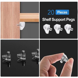 5mm Clear Shelf Support Pegs, Cabinet Shelf Pegs, Heavy Duty Plastic Bracket Pegs Used for Kitchen Cabinet Book Shelves and DIY Furniture Projects (20pcs)
