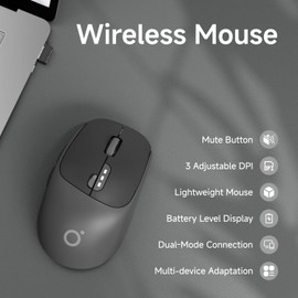 SEUNKWANG EWEADN Q5 Wireless Mouse, Bluetooth & 2.4G Quiet Computer Mouses with 1600 DPI, Battery Level Display, Ergonomic Office Mouse,6 Button Portable Cute Cordless Mice for Laptop/PC/Mac- Black