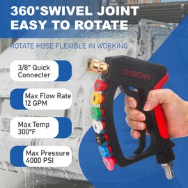 DUSICHIN Short Pressure Washer Wand High Spray Swivel Gun 7 Nozzle Tips 4000 PSI,Foam Cannon Attachment 1/4" Quick Connector Outlet,M22-14mm M22-15mm Fitting,Not Use with Garden Hose