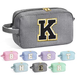 YOOLIFE Birthday Gifts for 4 5 6 7 8 9 10 11 12 13 14 15 16 Year Old Girl Gifts, Gifts for Women Teen Girls Kids Her Daughter, Monogram Initial Girls Makeup Bag, Black Letter K
