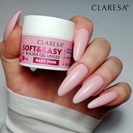 Claresa Medium Density Builder Gel, Thixotropic, Self-Levelling, Easy to Claw, Sticks Flawlessly to Nails, Easy to File, Soft and Easy Builder Gel Baby Pink 90g