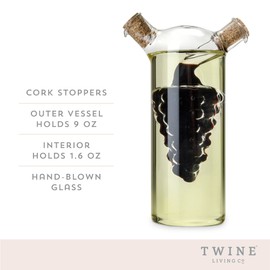 Twine 2-In-1 Oil and Vinegar Cruet Bottle with Cork Stoppers, Olive Oil and Balsamic Vinegar Dispenser, Hand Blown Glass, Pack of 1