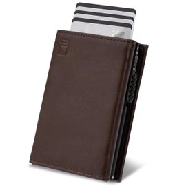 ZLIDER Card Holder Men & Women Mini Wallet Men's Faux Leather Card Holder Slim Wallet with Coin Compartment RFID Blocker Men's Wallet, dark brown, Without airtag holder