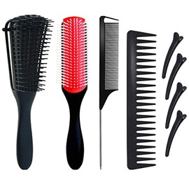 4 Cepillos para Cabello Rizado, Peine para Cabello Lacio + Cepillo Desenredante + Cepillo de Pulpo para Rizos + Peine de Cola, Cepillos y Peines para Cabellos Finos y Gruesos, Uso en Seco y Mojado