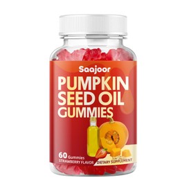 Saajoor Organic Pumpkin Seed Oil Gummies with Saw Palmetto for Hair Growth & Skin Health | Vegan, Non-GMO, Gluten-Free Strawberry Flavor | 60 Count