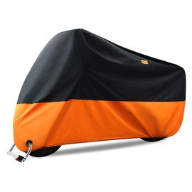 Sayene Motorcycle Cover - All Season Waterproof Sun Outdoor Protection Night Reflective with Lock-Holes & Storage Bag Fits up to 108" Motorcycles Bike Scooter(210D-4XL,Black& Orange)