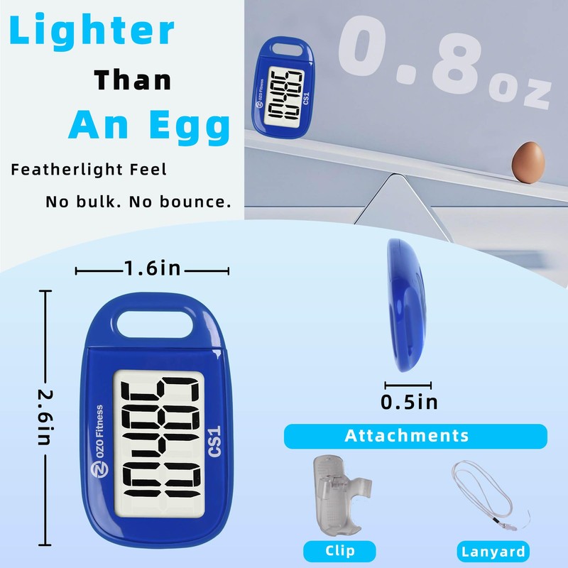 OZO Fitness Clip-on 3D Pedometer for Walking Steps Counter with