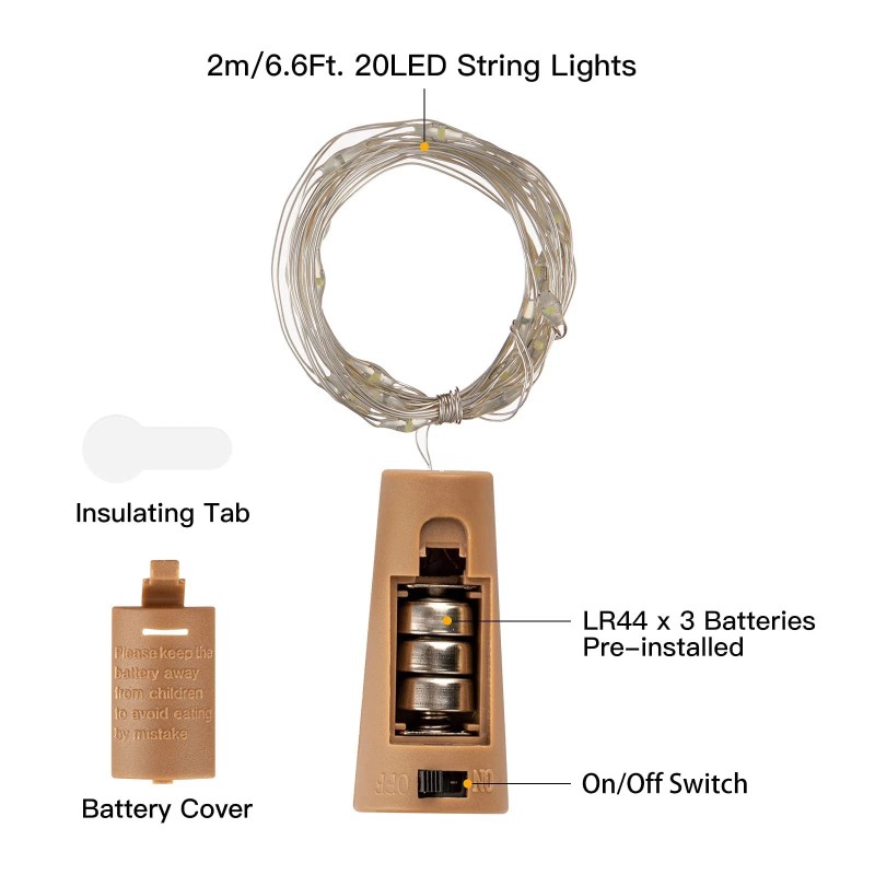 Brightown 20 Pc Warm White Fairy String Lights With Cork