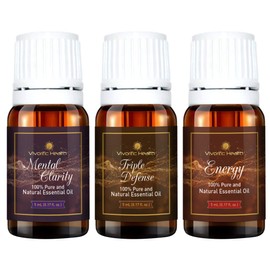 Vivorific Health Best Essential Oil Blends - 3 Blend Set - 100% Pure, Natural and Therapeutic Grade - Triple Defense, Mental Clarity, Energy | Vegan and Kosher Certified (5 mL Each)