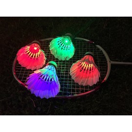 Xrten LED Badminton Set with 4 Colours, 4 Pieces Lighting Badminton Balls, Colourful Shuttlecock for Outdoor and Indoor Sports Activities