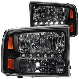 HEADLIGHTSDEPOT Black Housing Halogen Headlights Compatible with Ford Excursion F-250 F-250 Super Duty F-350 Super Duty 1999-2004 Includes Left Driver and Right Passenger Side Headlamps