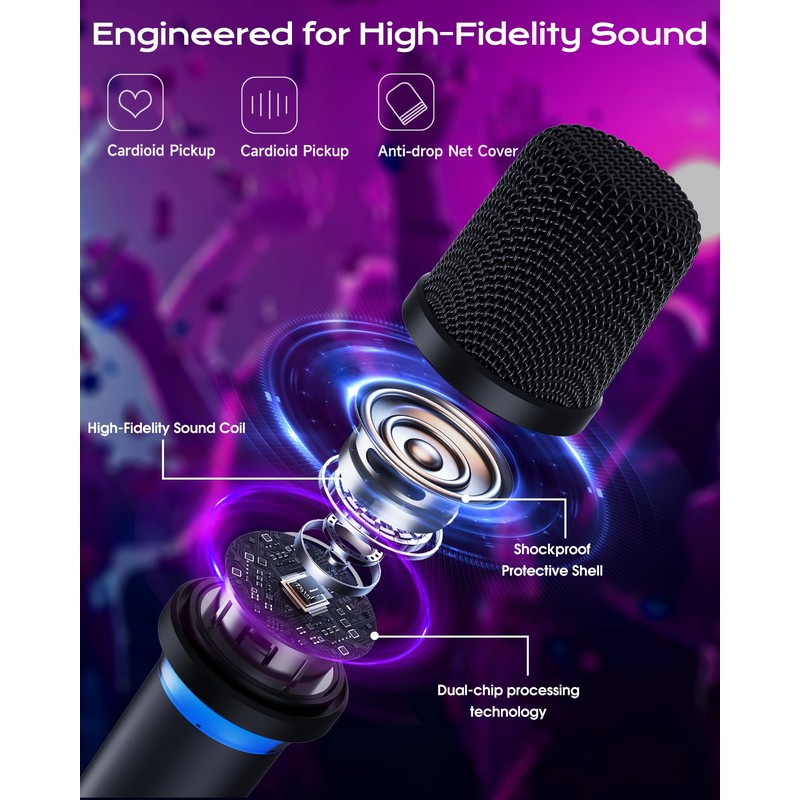 Wireless Microphone, One-Touch Mute & Dynamic RGB Lighting, Professional-Grade Dual