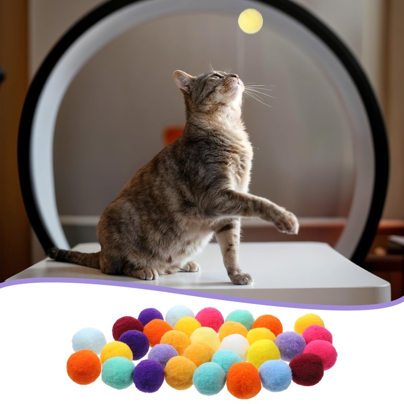 Xthrotsenk 60 Pcs Cat Toy Balls 1-inch Colorful Cat Pom