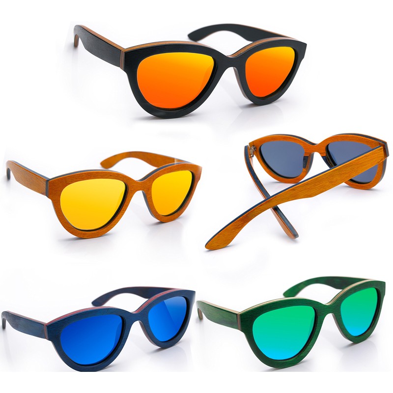 Damen hölzerne Sonnenbrille Handmade Holz Retro Vintage Mirrored Polarisiert Objektive
