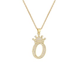 A Necklace Initial,Initial Necklace Gold J Chain A-Z Letter Pendant 14K Gold Plated Crown Necklaces for Men Girl Friend Gifts for Women, Gold Plated, Cubic Zirconia