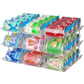 BingoHive Stackable 3 Tiers Can Organizer Pantry, Canned Food Holder for Fridge Holds 36 Cans, Free Combination & Automatic Rolling, Space Saving Storage for Refrigerator Kitchen Pantry, Clear