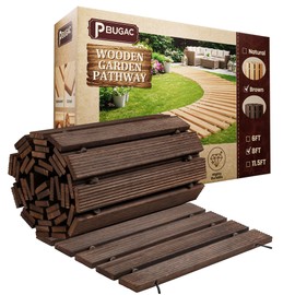 pbugac 8FT Wooden Garden Pathway, Roll Out Walkway for Patio, Backyard and Outdoor Decor, Weatherproof, Non Slip and Easy to Install, Perfect for Beach, Wedding or Lawn (Brown)