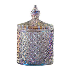 Happyupcity 300ml/10oz Colorful Round Glass Candy Dish with Lid Wedding Candy Box Decorative Jewelry Jars Candy Bowl Biscuit Containers for Sugar Cookie Buffet