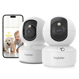 BoyKeep Pet Camera, 2K 3MP Dog Camera, 360°WiFi Cameras with APP，Wireless Indoor Security Cameras for Baby Cat Puppy CCTV, 2-Way Audio, Night Vision, Motion Tracking, 5G/2.4GHz K30 (White-2 Pack)
