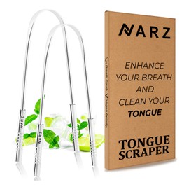 NARZ Tongue Scraper Professional Tongue Cleaner for Bad Breath Reusable Stainless Steel Tongue Scrapers for Oral Care with Dual Carved Handle for Adults & Kids Oral Hygiene 2 Pack