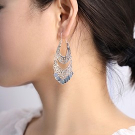 LEGITTA Bohemian Chandelier Earrings Silver Gypsy Coin Disc Charm Tassel Dangle Drop Mini Boho Hoop Fashion Jewelry for Women