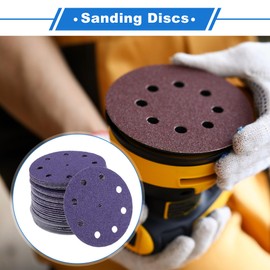 VekAuto 50 Stk. Schleifscheiben, 5" 9 Loch 40 Körnung Klett-Schleifpapier Universal für Metall, Holz, Automobilreparatur Haltbarkeit Keramik-Polyester-Film Lila