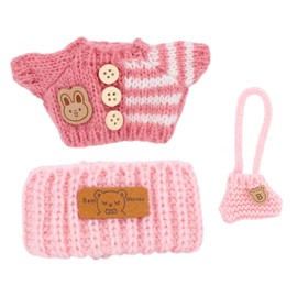 3pcs Clothes Outfit for 17cm Dolls, Adorable Plush Doll Accessories with Designer Clothes Hat Crossbody Bags Cute Style Set for Decoration Supplies (Pink)