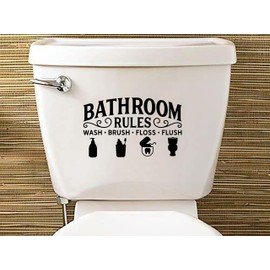 Generic Bathroom Rules Wall Decal Decor Vinyl Quotes for Kids Boys Girls Bathroom Decal Sticker | Brush | Floss | Flush, Black, Size 12inch, MI-10992